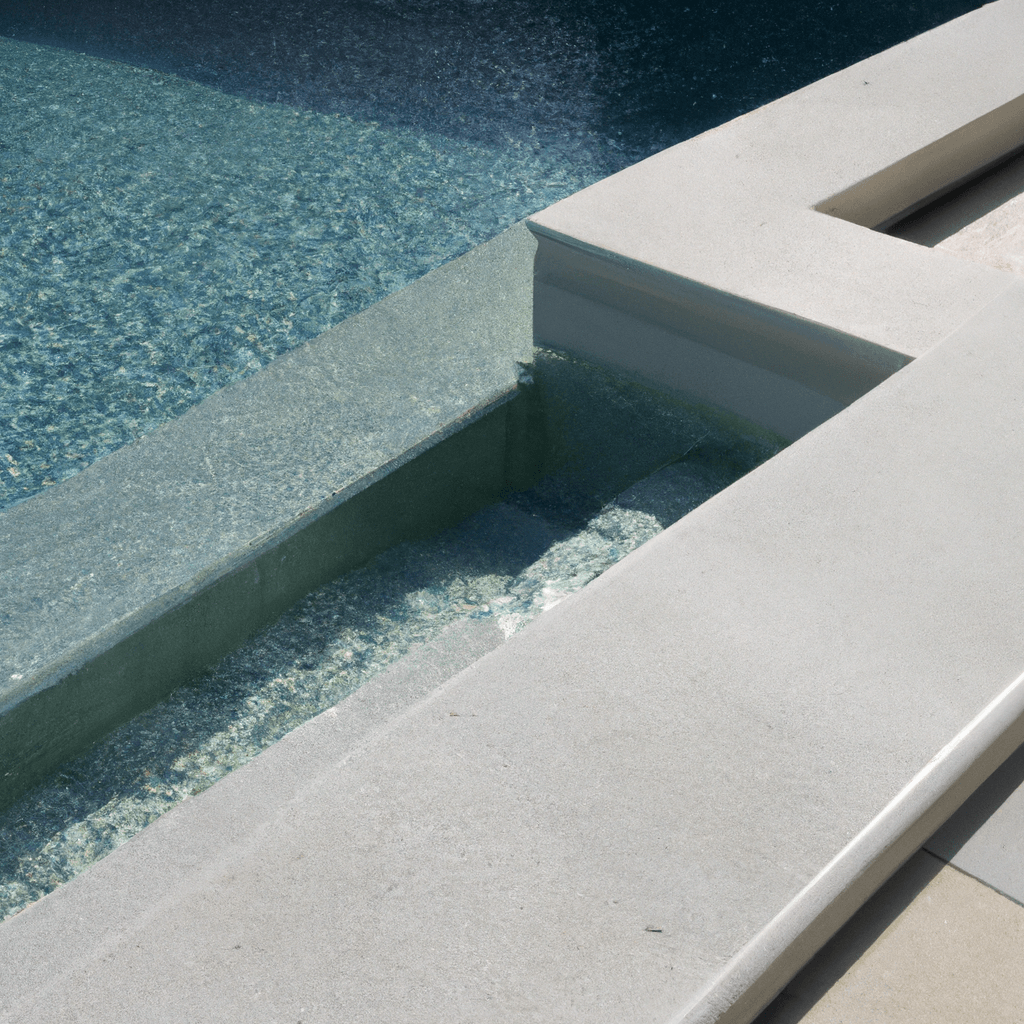 A luxurious pool with Silver Travertine pool coping (close-up)