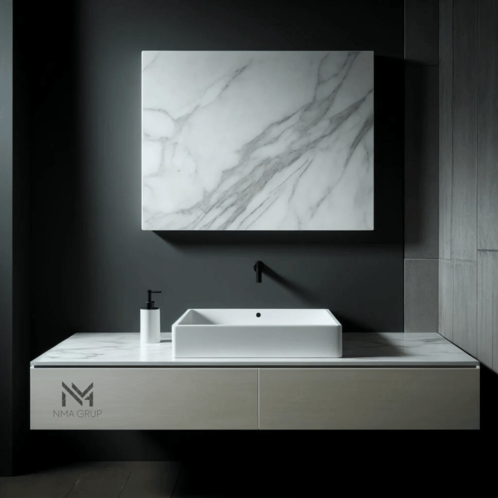 Minimalistic modern sink white marble